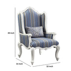 Blue Striped Wingback Accent Chair with Queen Anne Legs – 1 Person