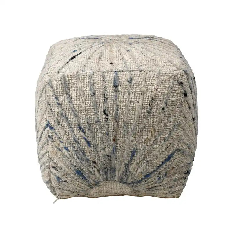 Ivory Handwoven Wool & Cotton Square Ottoman – Medium