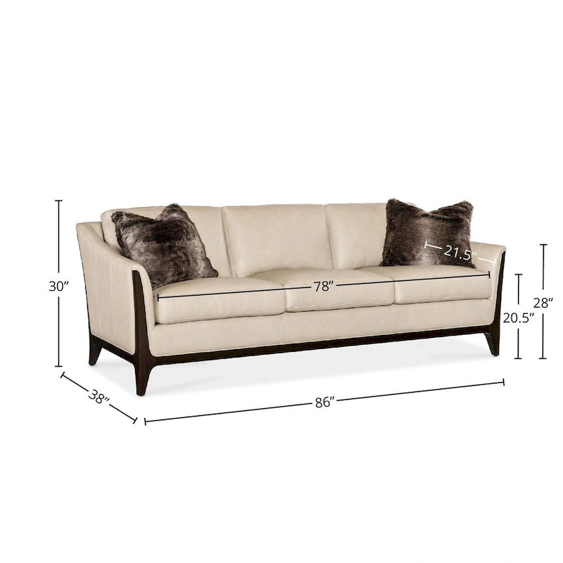 Cream Top Grain Leather Sofa with Wood Frame & 2 Pillows – 3 Person