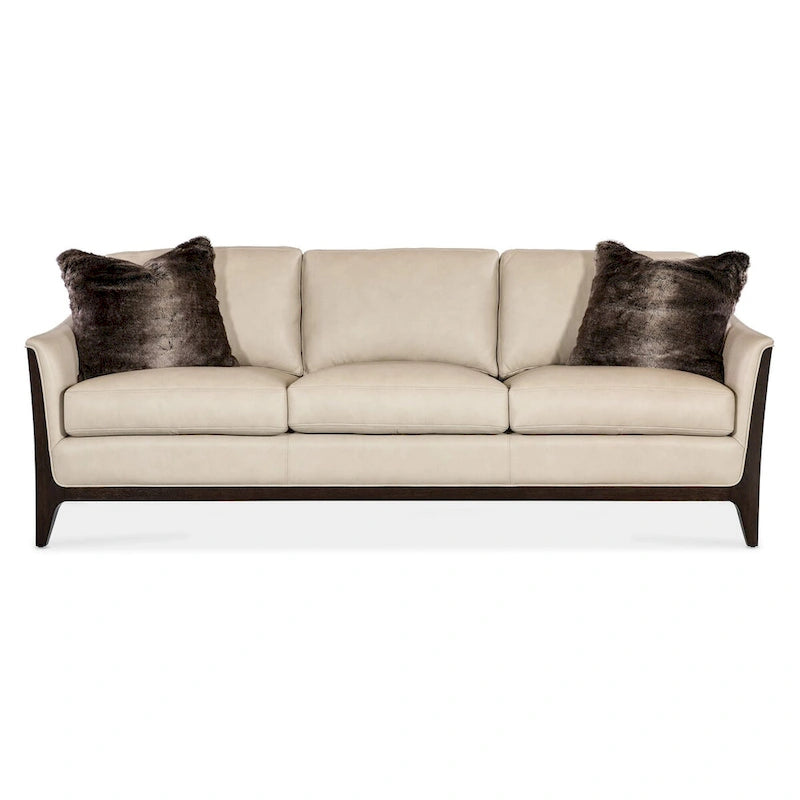 Cream Top Grain Leather Sofa with Wood Frame & 2 Pillows – 3 Person