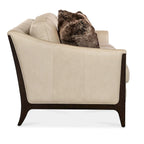 Cream Top Grain Leather Sofa with Wood Frame & 2 Pillows – 3 Person