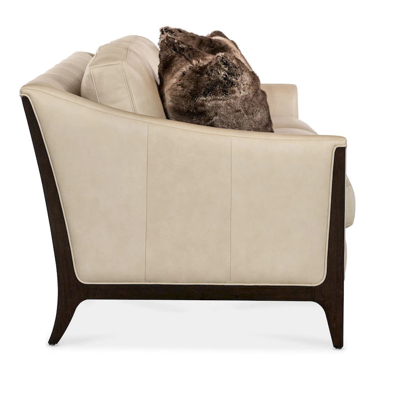 Cream Top Grain Leather Sofa with Wood Frame & 2 Pillows – 3 Person