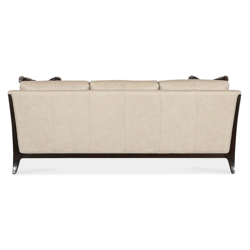 Cream Top Grain Leather Sofa with Wood Frame & 2 Pillows – 3 Person