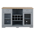 Light Blue & Oak Sideboard Buffet Cabinet with Glass Doors, Wine Rack & 2 Drawers