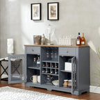 Light Blue & Oak Sideboard Buffet Cabinet with Glass Doors, Wine Rack & 2 Drawers