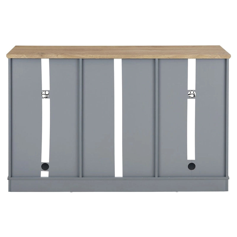 Light Blue & Oak Sideboard Buffet Cabinet with Glass Doors, Wine Rack & 2 Drawers