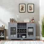 Light Blue & Oak Sideboard Buffet Cabinet with Glass Doors, Wine Rack & 2 Drawers