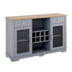 Light Blue & Oak Sideboard Buffet Cabinet with Glass Doors, Wine Rack & 2 Drawers
