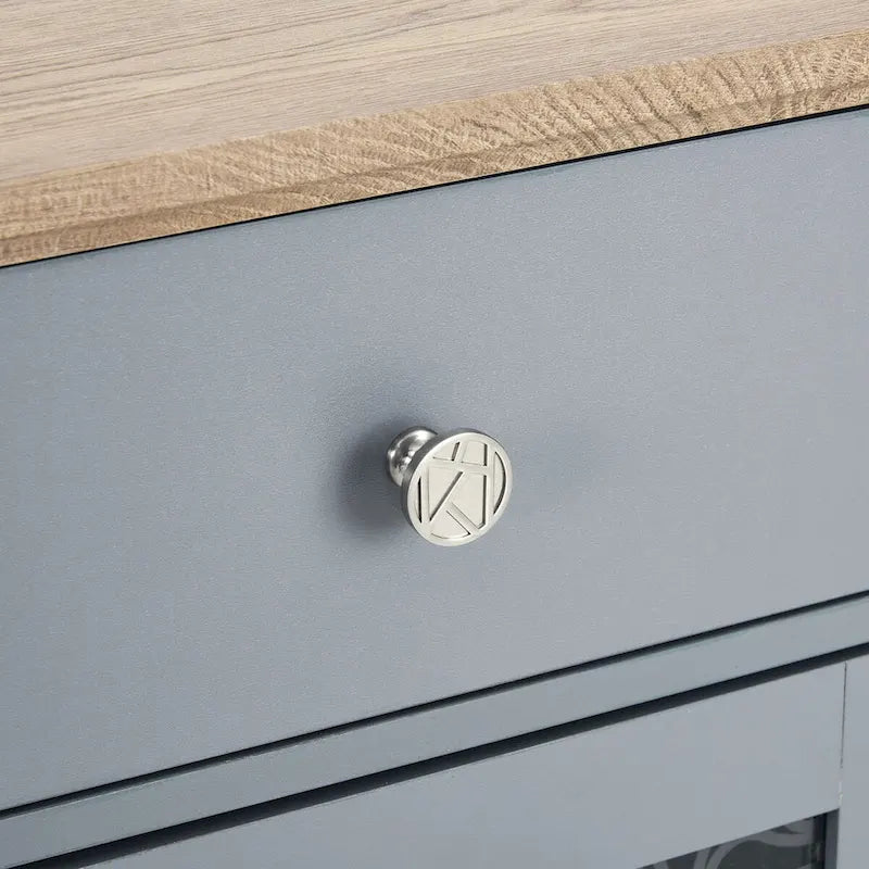 Light Blue & Oak Sideboard Buffet Cabinet with Glass Doors, Wine Rack & 2 Drawers