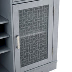 Light Blue & Oak Sideboard Buffet Cabinet with Glass Doors, Wine Rack & 2 Drawers