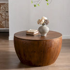 Brown Vintage Barrel-Shaped Coffee Table with Storage