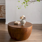 Brown Vintage Barrel-Shaped Coffee Table with Storage