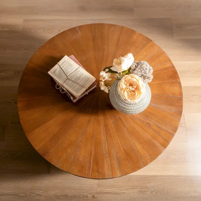 Brown Vintage Barrel-Shaped Coffee Table with Storage