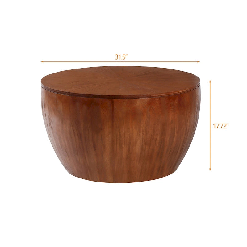 Brown Vintage Barrel-Shaped Coffee Table with Storage