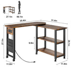 Brown 3-Tier Rotating End Table with Charging Station, Storage Bag & Lockable Casters