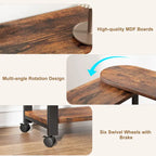 Brown 3-Tier Rotating End Table with Charging Station, Storage Bag & Lockable Casters