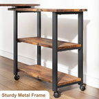 Brown 3-Tier Rotating End Table with Charging Station, Storage Bag & Lockable Casters