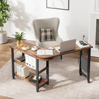 Brown 3-Tier Rotating End Table with Charging Station, Storage Bag & Lockable Casters