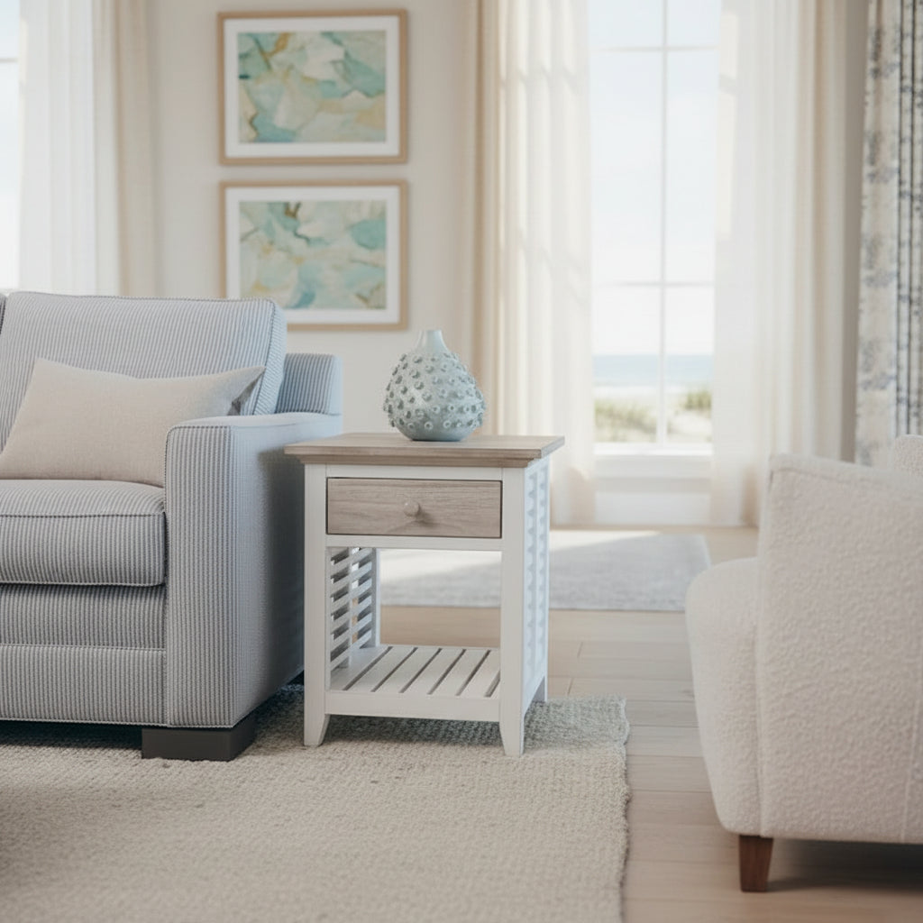 Grey & White Two-Tone Distressed Wood End Table