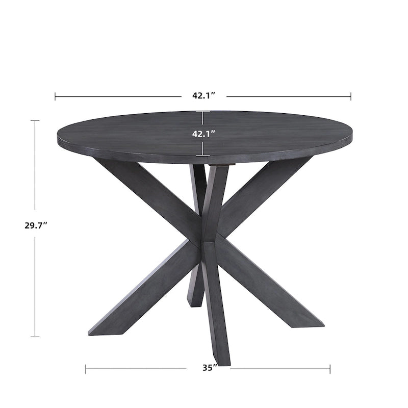 Grey Rubberwood Round Farmhouse Dining Table with Trestle X-Base – 4 Person