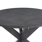 Grey Rubberwood Round Farmhouse Dining Table with Trestle X-Base – 4 Person
