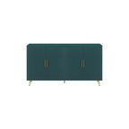 White / Navy Blue 4-Door MDF Storage Cabinet with Vertical Line Design & Gold Legs