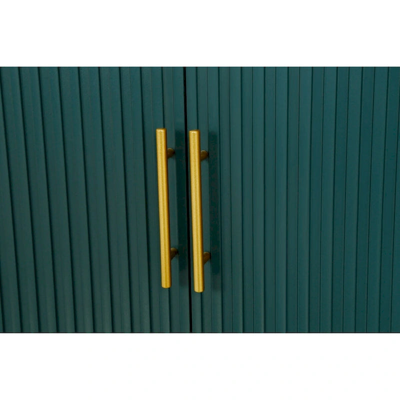 White / Navy Blue 4-Door MDF Storage Cabinet with Vertical Line Design & Gold Legs