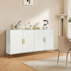 White / Navy Blue 4-Door MDF Storage Cabinet with Vertical Line Design & Gold Legs