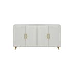White / Navy Blue 4-Door MDF Storage Cabinet with Vertical Line Design & Gold Legs