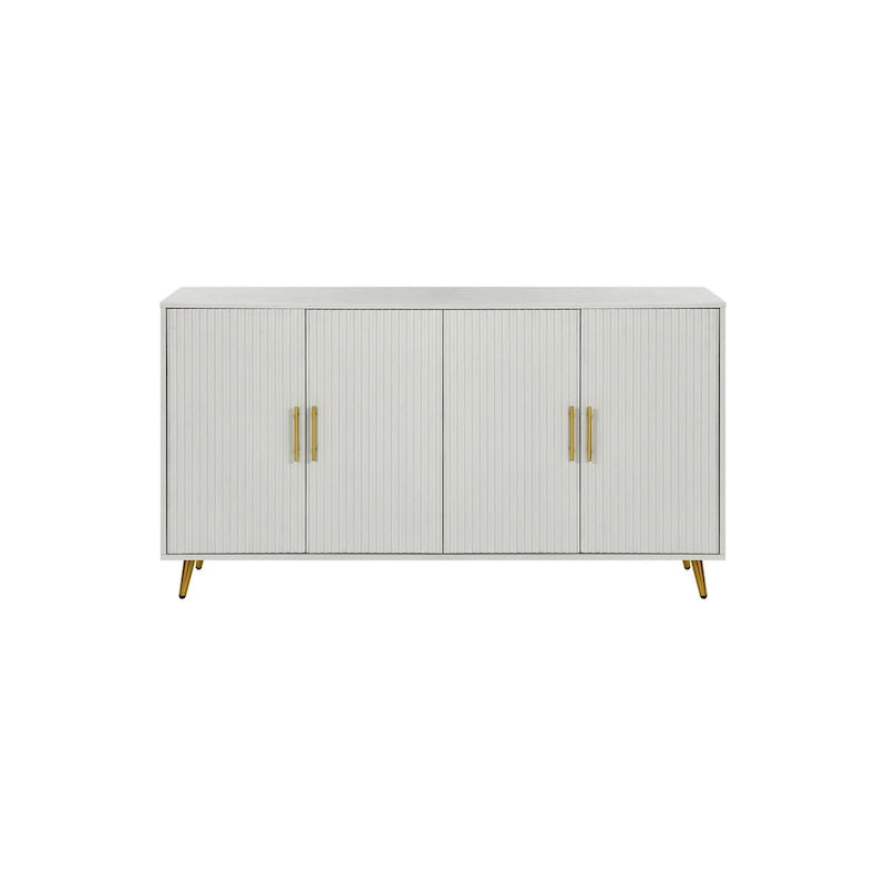 White / Navy Blue 4-Door MDF Storage Cabinet with Vertical Line Design & Gold Legs