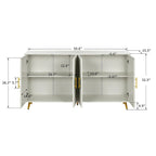 White / Navy Blue 4-Door MDF Storage Cabinet with Vertical Line Design & Gold Legs