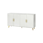 White / Navy Blue 4-Door MDF Storage Cabinet with Vertical Line Design & Gold Legs