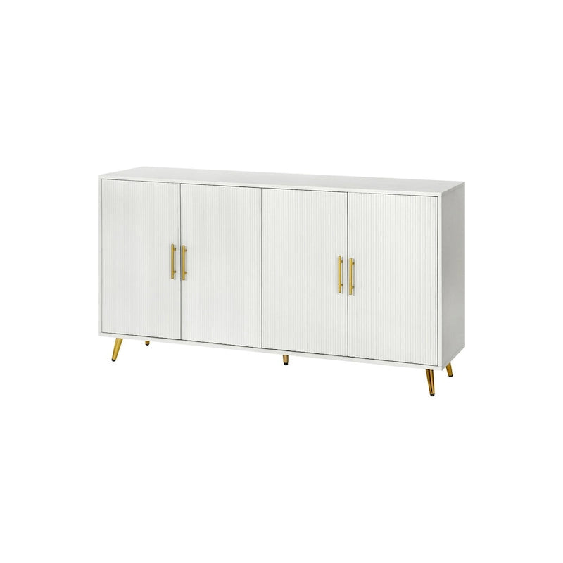 White / Navy Blue 4-Door MDF Storage Cabinet with Vertical Line Design & Gold Legs