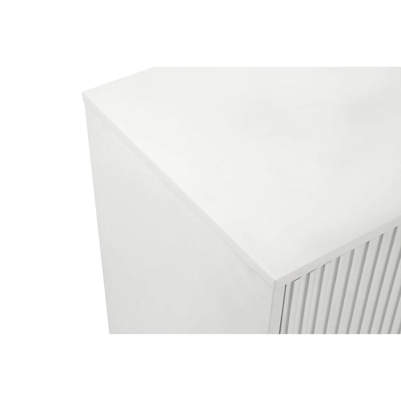 White / Navy Blue 4-Door MDF Storage Cabinet with Vertical Line Design & Gold Legs