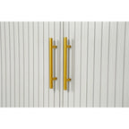 White / Navy Blue 4-Door MDF Storage Cabinet with Vertical Line Design & Gold Legs
