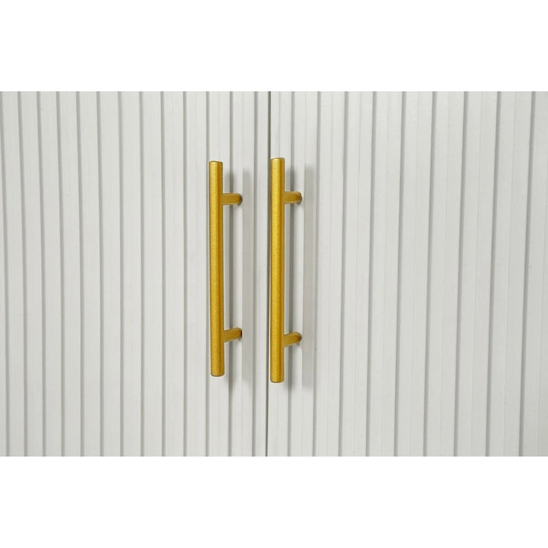 White / Navy Blue 4-Door MDF Storage Cabinet with Vertical Line Design & Gold Legs