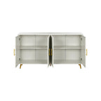 White / Navy Blue 4-Door MDF Storage Cabinet with Vertical Line Design & Gold Legs