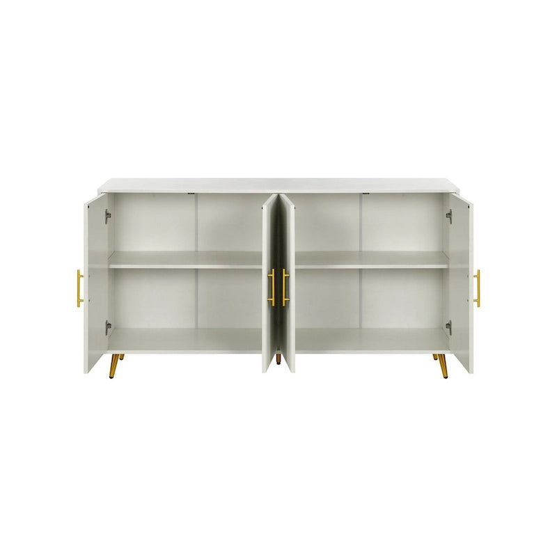 White / Navy Blue 4-Door MDF Storage Cabinet with Vertical Line Design & Gold Legs