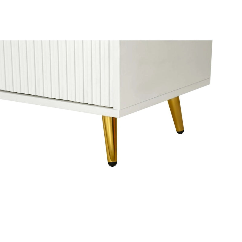 White / Navy Blue 4-Door MDF Storage Cabinet with Vertical Line Design & Gold Legs