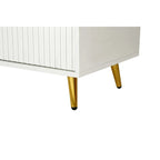 White / Navy Blue 4-Door MDF Storage Cabinet with Vertical Line Design & Gold Legs