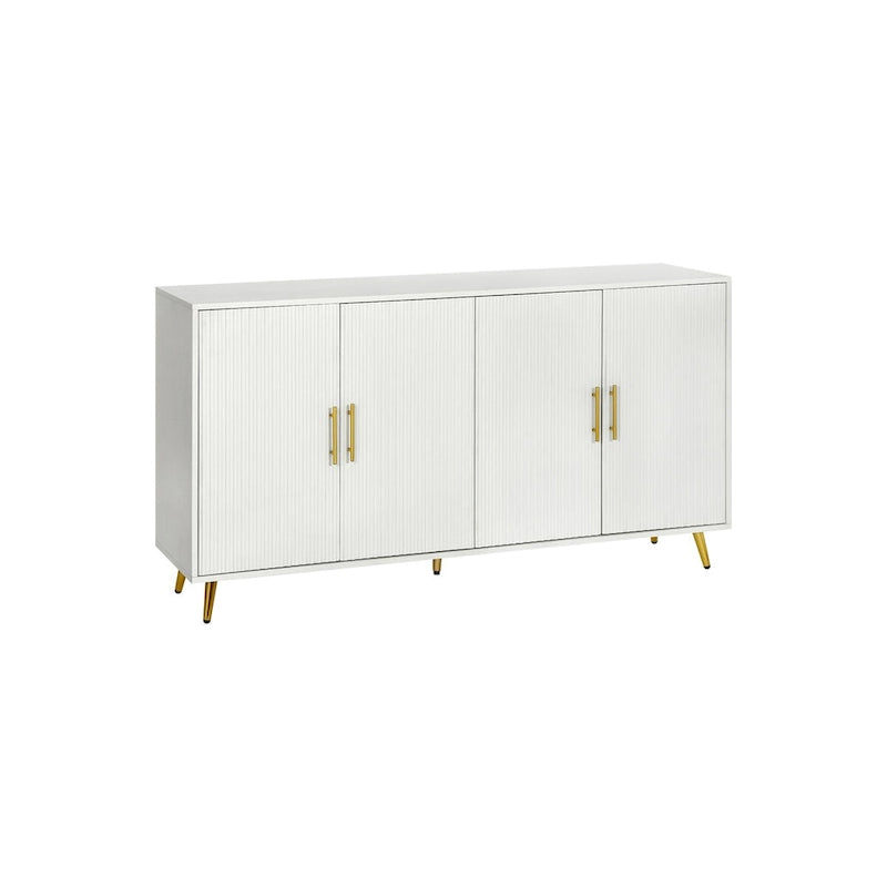 White / Navy Blue 4-Door MDF Storage Cabinet with Vertical Line Design & Gold Legs