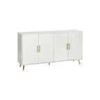 White / Navy Blue 4-Door MDF Storage Cabinet with Vertical Line Design & Gold Legs