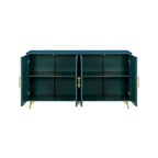 White / Navy Blue 4-Door MDF Storage Cabinet with Vertical Line Design & Gold Legs