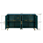 White / Navy Blue 4-Door MDF Storage Cabinet with Vertical Line Design & Gold Legs