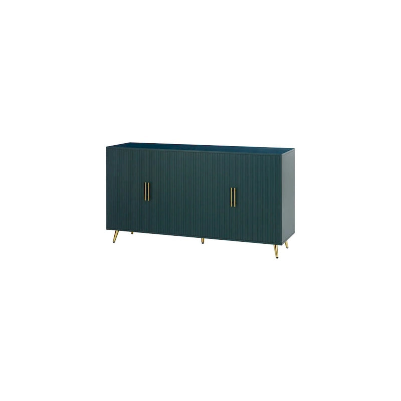White / Navy Blue 4-Door MDF Storage Cabinet with Vertical Line Design & Gold Legs