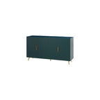 White / Navy Blue 4-Door MDF Storage Cabinet with Vertical Line Design & Gold Legs