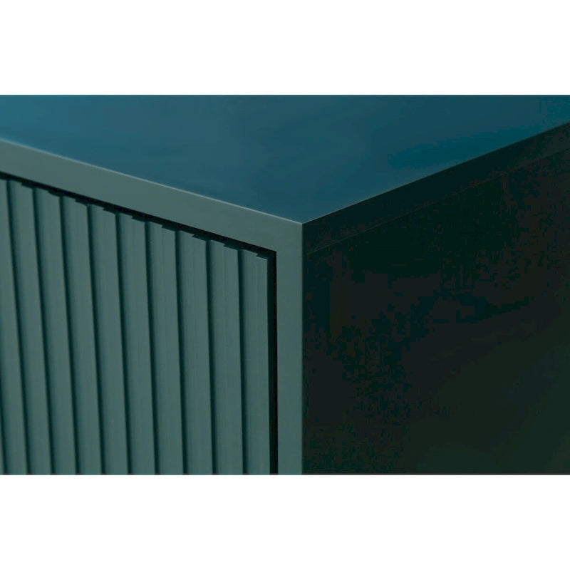 White / Navy Blue 4-Door MDF Storage Cabinet with Vertical Line Design & Gold Legs
