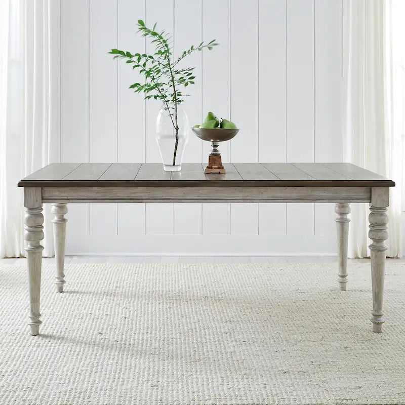 Antique White & Weathered Grey Two-Tone Rectangular Dining Table with Turned Legs – 6 Person