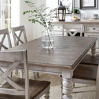 Antique White & Weathered Grey Two-Tone Rectangular Dining Table with Turned Legs – 6 Person