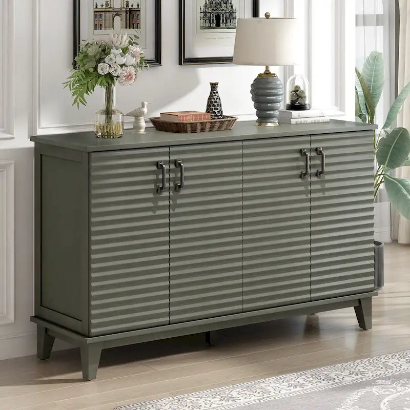 Antique Gray 4-Door Retro Sideboard Buffet with Adjustable Shelves & Metal Handles